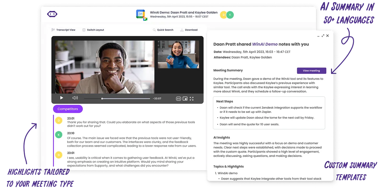 MeetGeek AI summary, meeting highlights, and summary templates