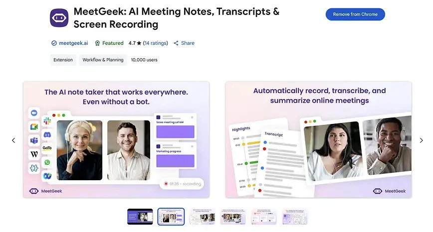 meetgeek chrome extension for zoom webinar recording