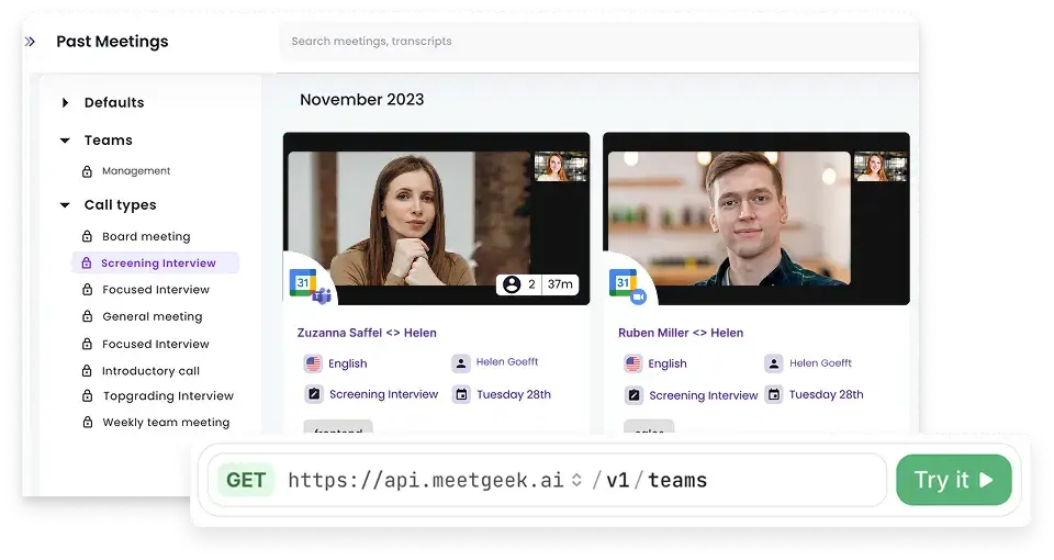 meetgeek api for teams
