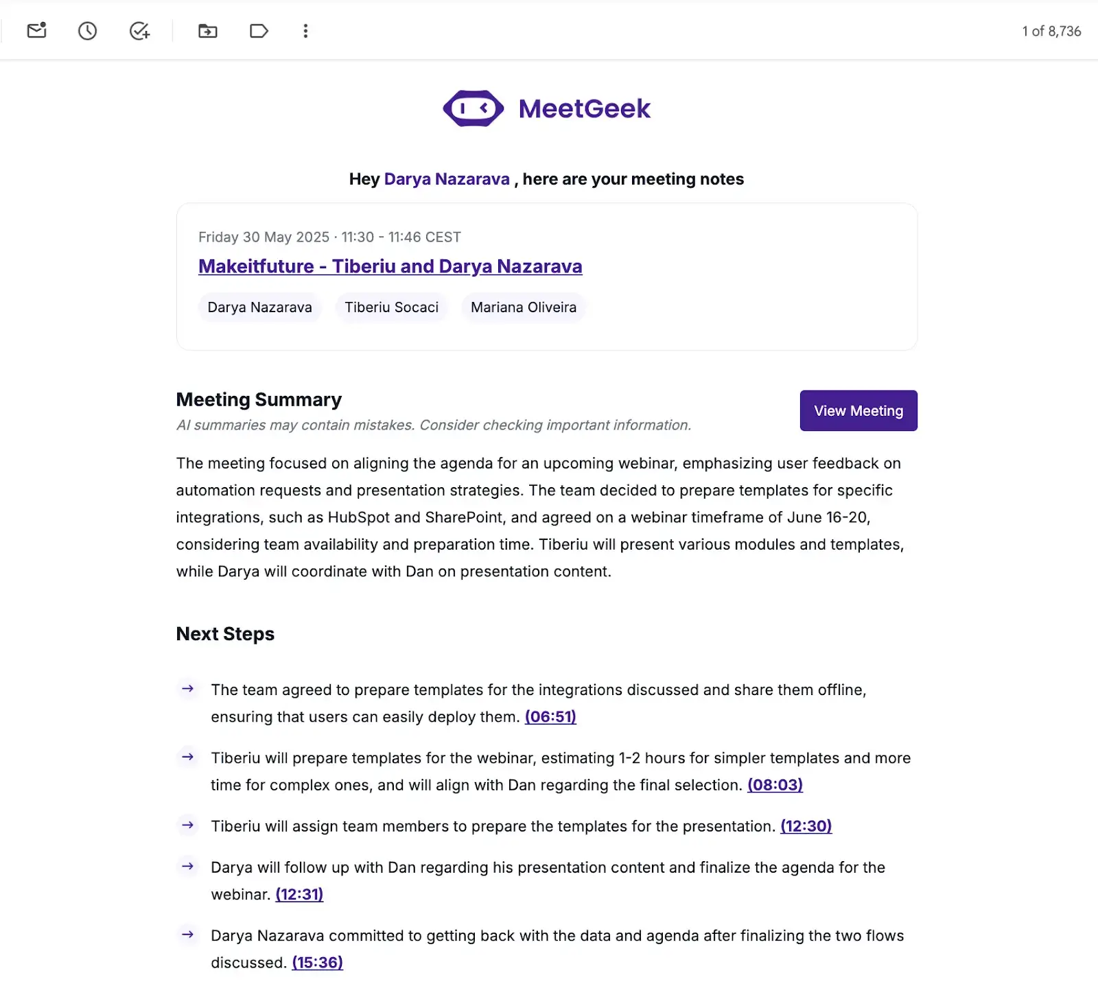 Automatically-Generated Meeting Recap with MeetGeek