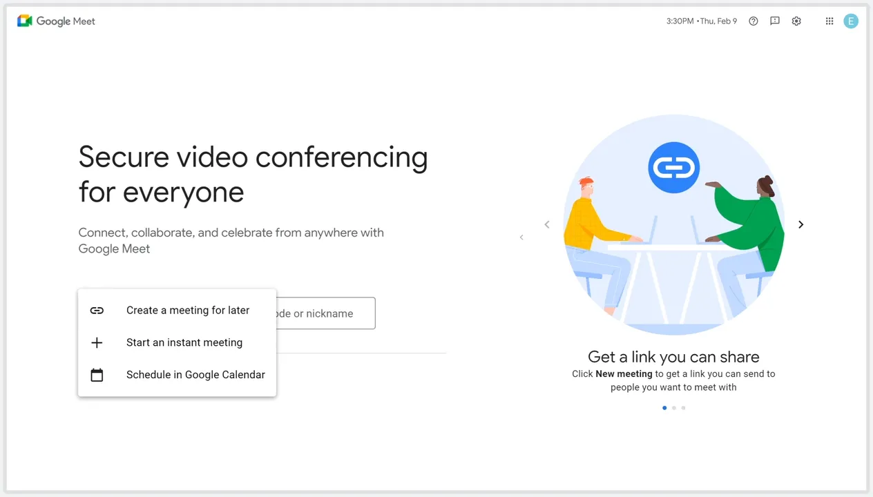 Google Meet home page