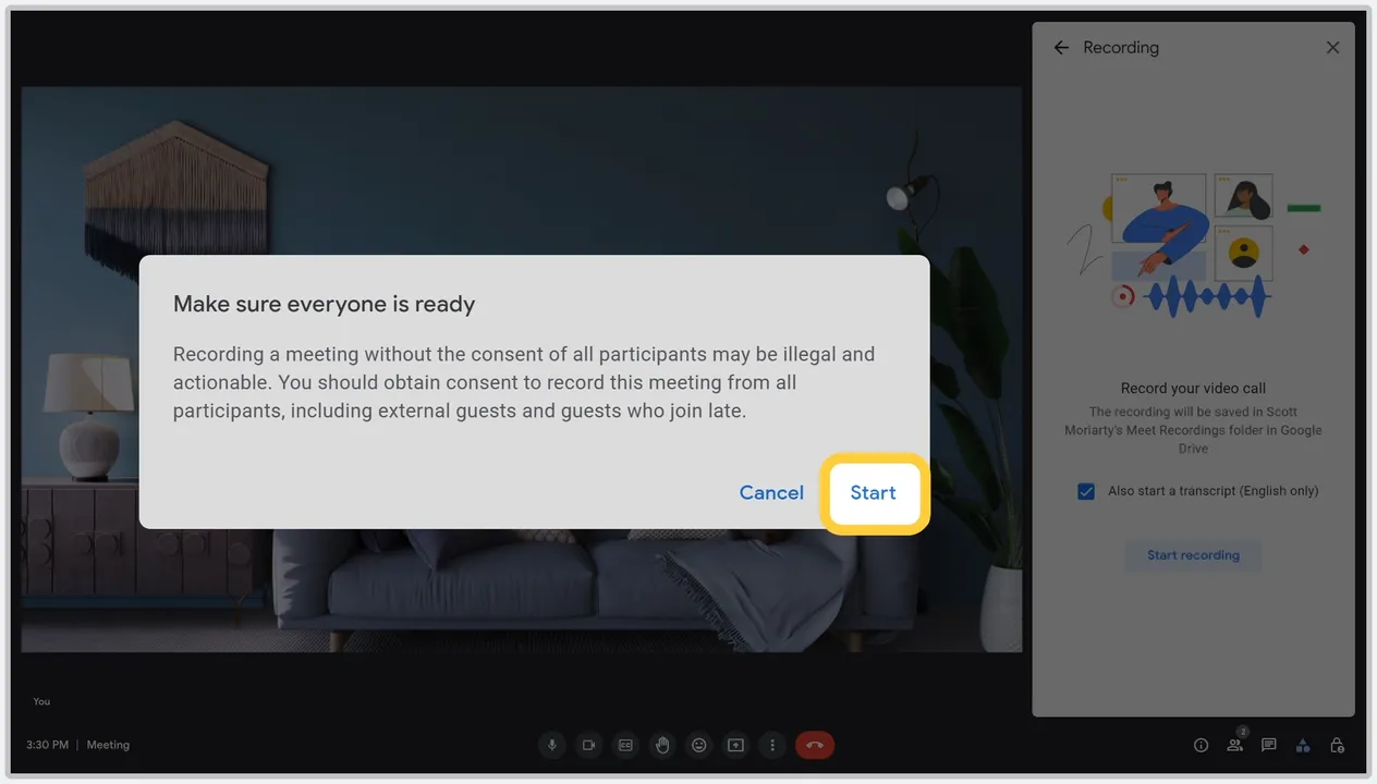 Google Meet start recording button