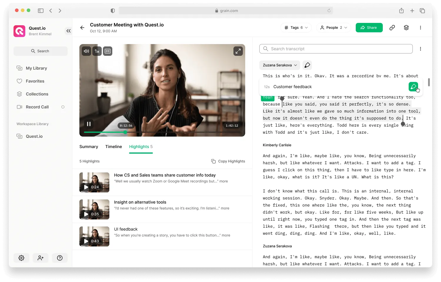 Grain AI transcription