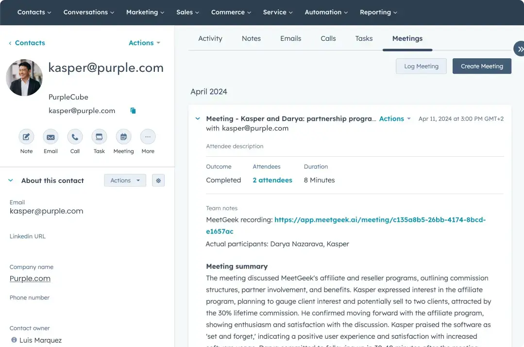 meeting notes integration with hubspot