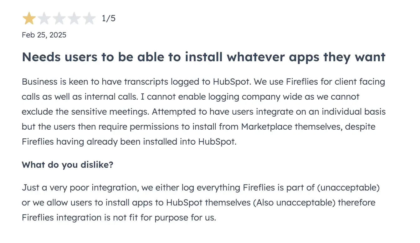 fireflies review about hubspot integration