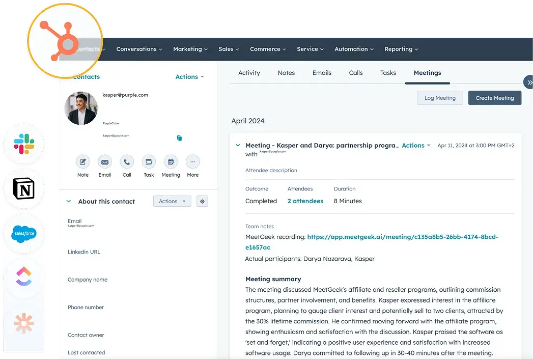 integrate meetings notes with CRM Hubspot
