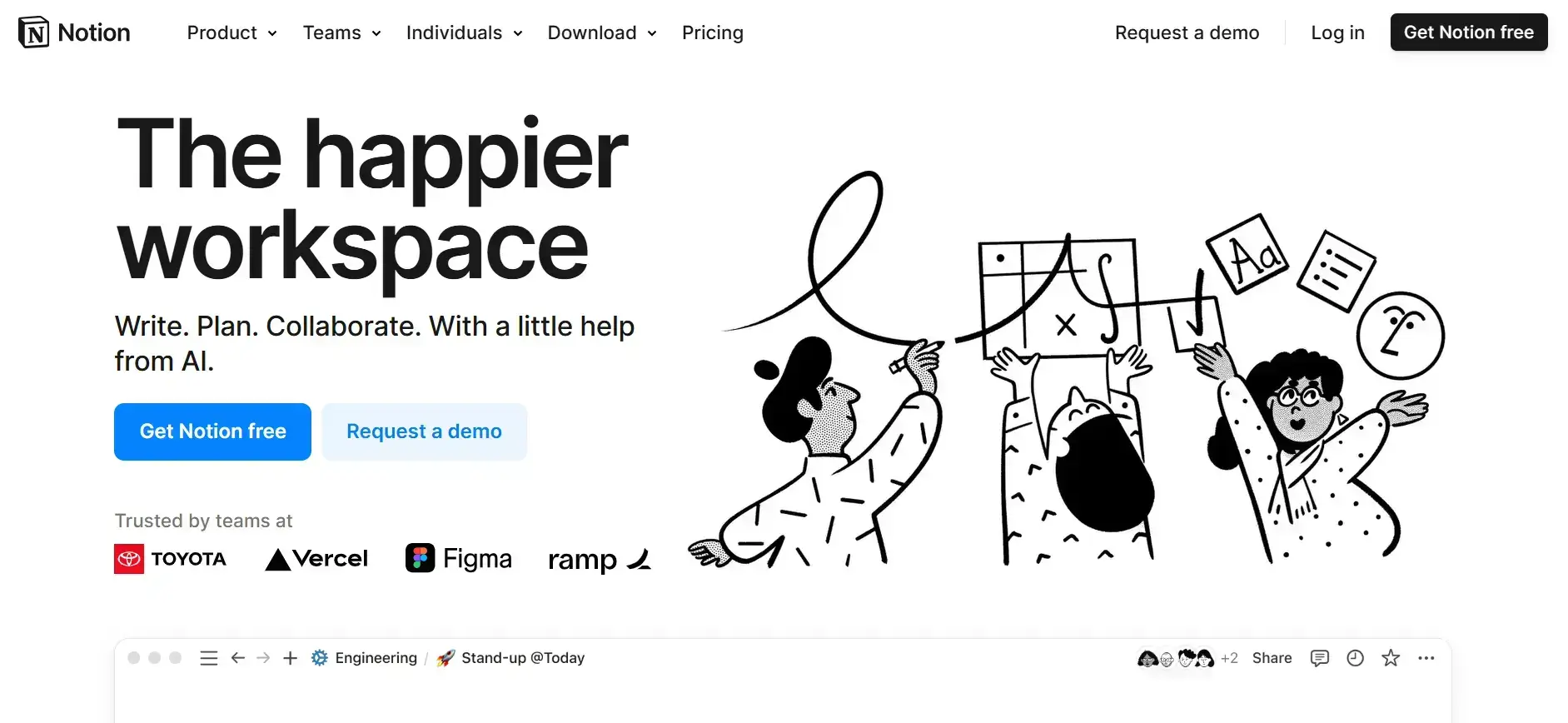 Notion is the best meeting notes software for manual notes
