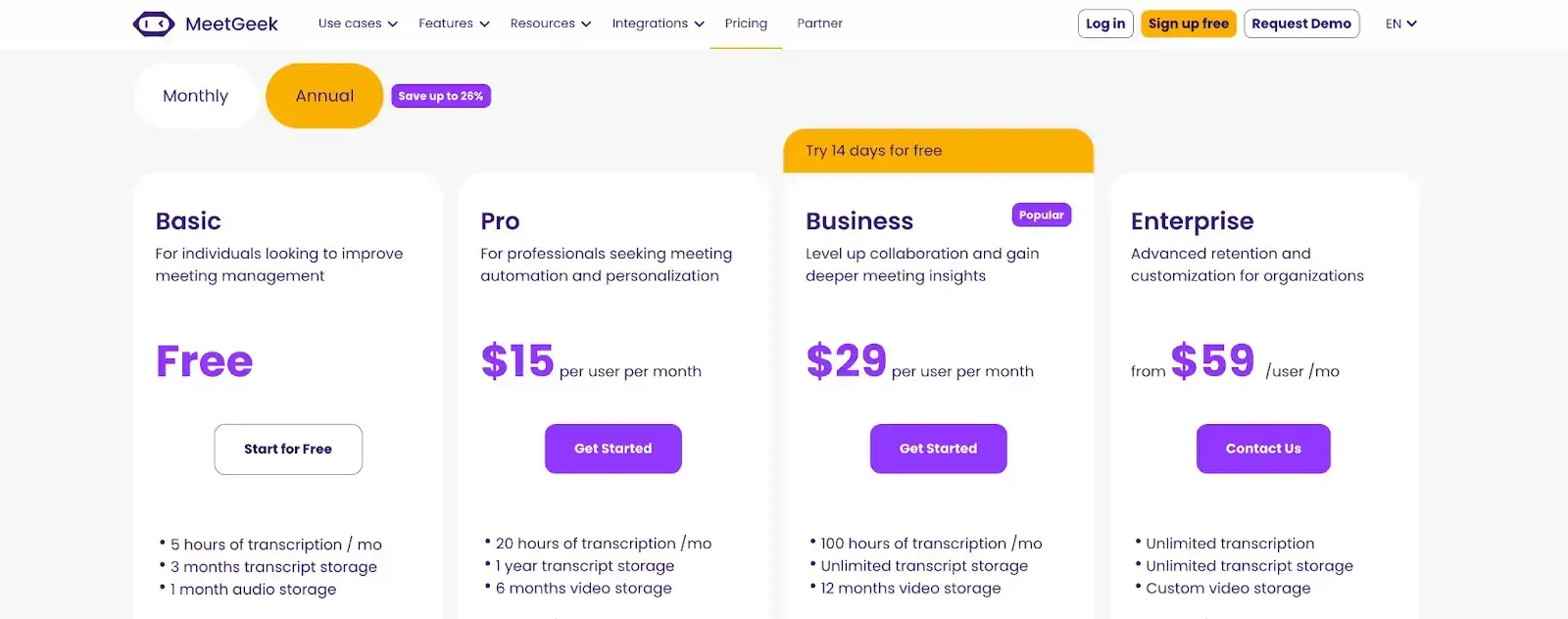 MeetGeek pricing